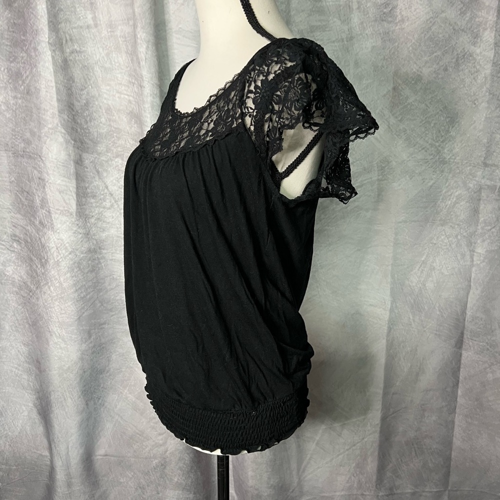 Xhiliaration Black Lace Illusion Women's Flutter Sleeve Top - Small - Picture 4 of 12